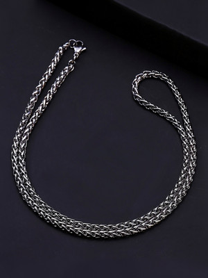 YELLOW CHIMES Trendy Classic Stainless Steel Spiga/Wheat Chain Interlinked Neck Chain Necklace for Men and Boys Stainless Steel Chain