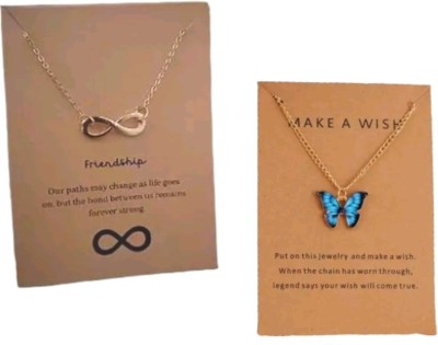 Today Fashion Spring Summer Blue Real Butterfly& infinity Amber Glamorous Glossy Necklace Cat's Eye Alloy Necklace Set