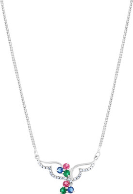 Shiyara JEWELLS 925 Sterling Silver Multi-Color CZ Floral Pendant Necklace Cubic Zirconia Rhodium Plated Sterling Silver Necklace