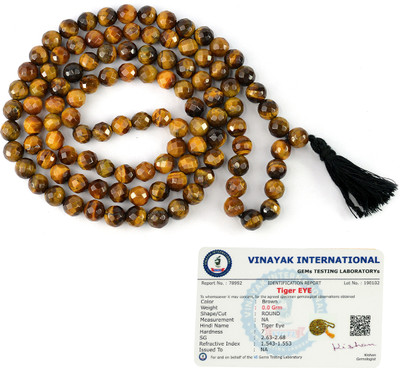 REIKI CRYSTAL PRODUCTS Certified Tiger Eye 8mm Round Beads Jaap Mala Neckace for Unisex Tiger's Eye Crystal Necklace