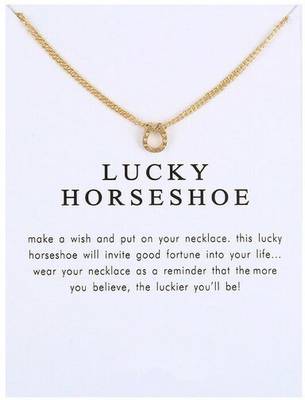 ARZONAI Lovely Lucky Horseshoe Gift Card Gold Tone Necklace Chain Lucky Pendant Choker Metal Chain