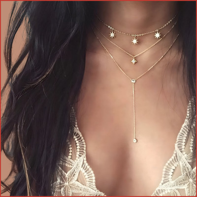 TVI Gold Plated Triple layered Star Pendant Cubic Zirconia Gold-plated Plated Alloy Necklace