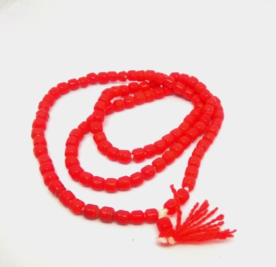 Naeva Natural Coral Rosary Red (cube size) Coral Rosary Moonga/Munga Mala 108+1 Beads Plastic Chain