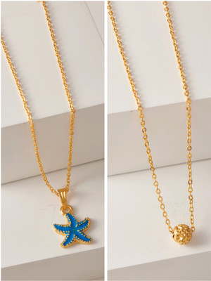 BRANDSOON Korean jewellery Gold Plated Pendant and chain for Girls/Women 2 Combo Gold-plated Brass Pendant Set
