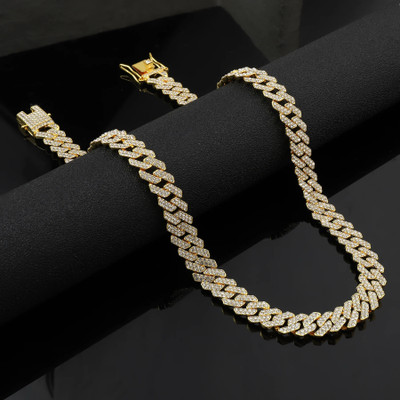 YIMBLI Premium Gold-Plated Men's CZ Cuban Chain | Stylish & Elegant Link Necklace Gold-plated Plated Brass Chain