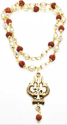 LETNIX RUDRAKSHA SPHATIK WITH MOTI MALA OHM TRISHUL DAMRU LOCKET Quartz Wood, Crystal Necklace Gold-plated Plated Brass, Wood Chain