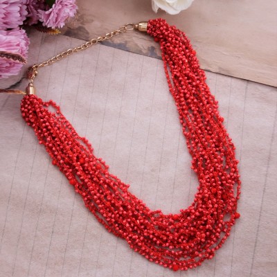 Jewelgenics Red Hot Beaded Multi-Layer Necklace for Women/Girl's Beads Gold-plated Plated Alloy Necklace