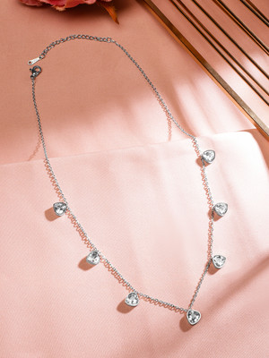 RUBANS Rhodium-Plated SS TarnishFree Waterproof Zirconia Heart Charm Necklace Rhodium Plated Stainless Steel Necklace