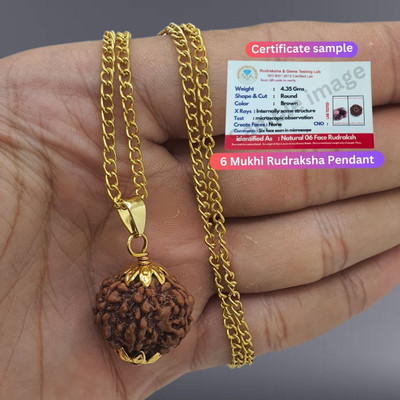 Banke Collection Six Mukhi Rudraksha Certified/Original Nepali 6 Mukhi Rudraksh Natural Beads Gold-plated Plated Brass, Wood Chain Set