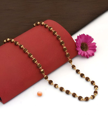 Minprice Natural Real 7mm Rudraksha Beads with Micro Gold Plated Flower Cap Gold-plated Plated Brass, Rudraksha Chain