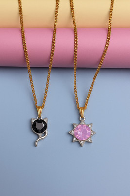 Sividya Combo(2)-NPen-347-Premium Pendant(PP2.Black and PP5.Pink) Gold-plated Alloy Pendant Set