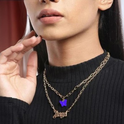 Vembley Special Double Layered Royal Blue Butterfly Angel Necklace For Her Gold-plated Plated Alloy Necklace