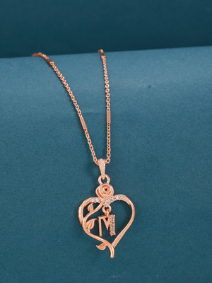 VPCREATION M Letter Stylish Trendy Look Designs Rose Gold Necklace Chain For Girls,Women Cubic Zirconia, Diamond, Ruby Rhodium Plated Alloy Chain