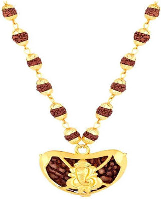 DIVINE SOUVENIRS Rudraksh Mala With Ganesha Locket Religious Jewellery Rare Collection wood chain Wood Chain