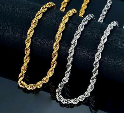 Dinisha Trendy & Fashionable Pack of 2 combo Rassa chain for Men & Boys Silver, Gold-plated Plated Alloy Chain