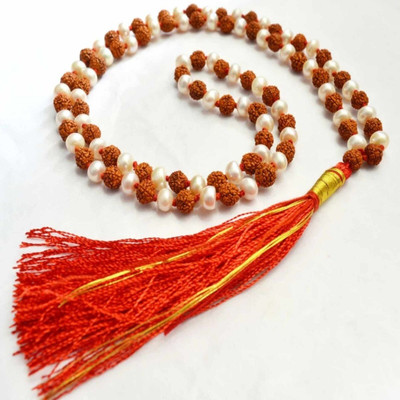 Ceylonmine01 Natural Rudraksha & Pearl Beads Mala Spiritual Jaap Mala for Men & Women Pearl Rudraksha Chain