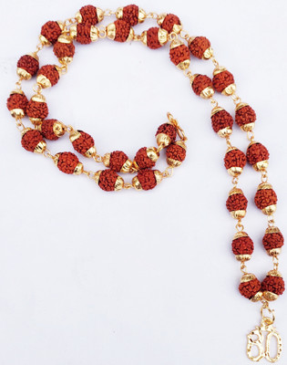 DIVINE SOUVENIRS Religious Rudraksha Cap mala with ohm locket gold plated brass chain set for uni Gold-plated Plated Brass Chain