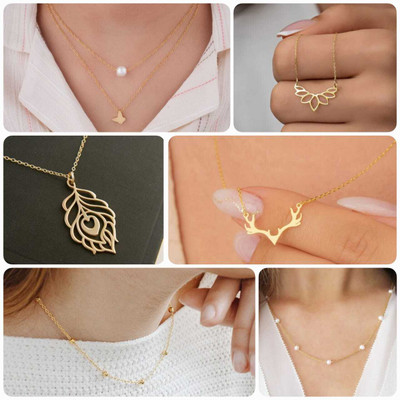 ELCETRATD JEWELLERY shimmering beautiful locket and pendant set for women Gold-plated Diamond Stainless Steel Locket Set
