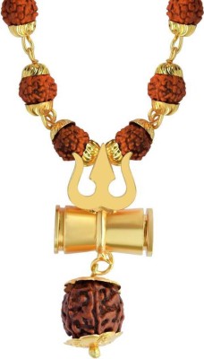 Essence Of Fashion Shiv Shakti Kavach 5 Mukhi Rudraksha Mala with Trishul & Damru Brass Pendant Set Copper Chain Set
