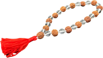 numeroastro Rudraksha Crystal Mala Round Beads Mala for Jaap (8 MM) (27 Beads) Wood, Crystal Chain