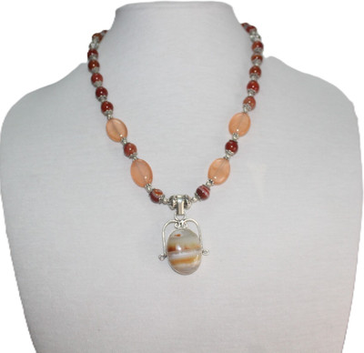 fashion flu Handcrafted Botswana Agate & Red Jasper Beaded Necklace Set - Indo-Western Agate Silver Plated Stone Necklace Set
