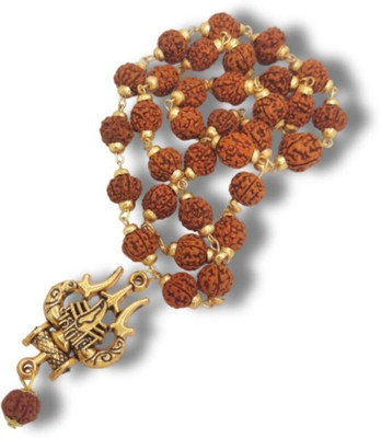 Fine Creation Most Beautiful Bhagwan Shiv Dotted Locket Pendant With 5 Mukhi Rudraksha Mala Gold-plated Plated Brass Necklace Set