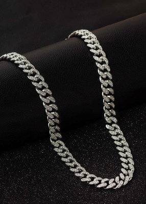 SAFISHA Hip hop Cuban Chain Diamonds Plated Ice Chain Silver Plated Alloy Chain