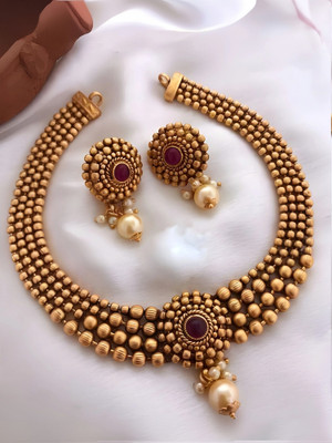 ROFARWORD Traditional Wedding Wear Jewellery Set For Women and Girls Zircon Gold-plated Plated Copper Necklace Set