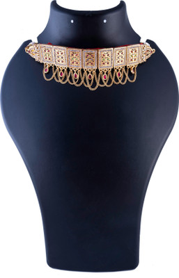 ftj Elegent High Gold Plated Alloy Choker Necklace Jewellery Set For Women & Girls Cubic Zirconia Gold-plated Plated Alloy Choker