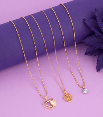 CRAFTSTER Combo ( Pack of 3 ) Gold-plated Pendant necklace chain for girls & women Cubic Zirconia Gold-plated Plated Brass, Copper Chain
