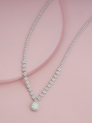 Kushal's Fashion Jewellery White Rhodium-Plated Zircon Party Trendy Necklace Zircon Gold-plated Plated Copper Necklace