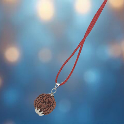 Banke Collection Lab Certified 6 Mukhi Rudraksha Beads Original & Real Natural 6 Face Rudraksha Beads Silver Plated Brass, Wood Chain Set