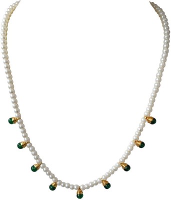 SURAT DIAMONDS White Shell Pearl and 9 Green Stone Pendant Necklace for Women Pearl, Onyx Metal Necklace