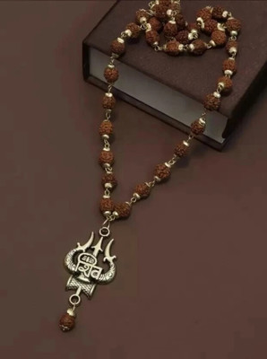 TulipMash Shiv Trishul mala Gold-Plated Lord Shiva Locket rudraksha moti Wood Pendant Set Rudraksha Necklace