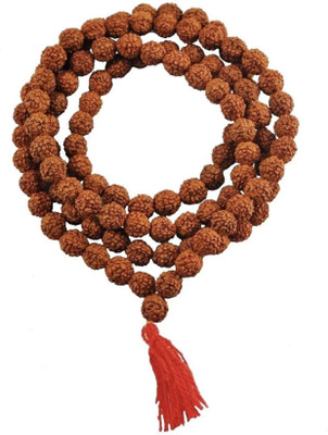 Basukiya original Natural Rudraksh Mala 5 Mukhi Rudraksha Mala 108+1 Beads Mala 8mm Wood Necklace