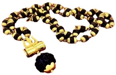 braj bazar 5 Mukhi Rudraksha Mala Black Color Rosary Panch Mukha Gold-plated Plated Brass Chain Set