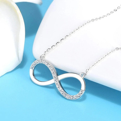 JEWELLEVERY Silver Infinity Pendant Necklace with 18-Inch Rhodium Plated Chain Cubic Zirconia Rhodium Plated Sterling Silver Necklace