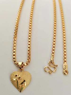 HN JEWELLERY One Gram Gold Box Chain With Heart Pendant For Women Girl 24 Inch Long Necklace Gold-plated Plated Brass Necklace