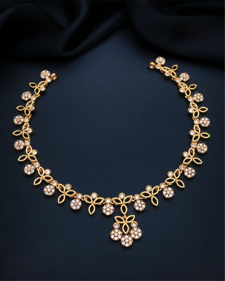 Influtive Traditional Wedding Wear Necklace/Jewellery Set For Women and Girls Cubic Zirconia Gold-plated Plated Brass Necklace Set
