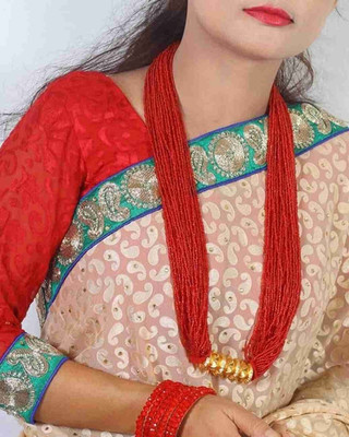 Kaima Nepali Traditional Red MAILE TILHAR Jewellery Nepali Hydro Tilhari Jewellery Beads Gold-plated Plated Brass Necklace