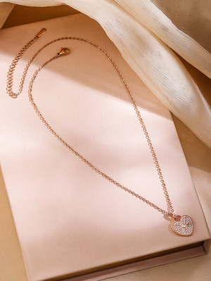 RUBANS 18K Rose Gold-Plated Heart-Shaped Cubic Zirconia Studded Pendant Necklace Gold-plated Plated Brass Necklace