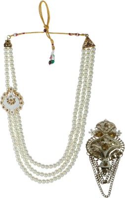 jiyanshi fashion Groom sherwani mala with brooch Topaz Gold-plated Plated Glass Necklace Set