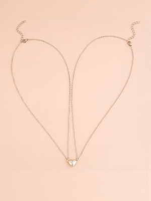 Dressberry Charming Silver Matching Friendship Magnet Heart Pendant Necklaces Silver Plated Alloy Necklace
