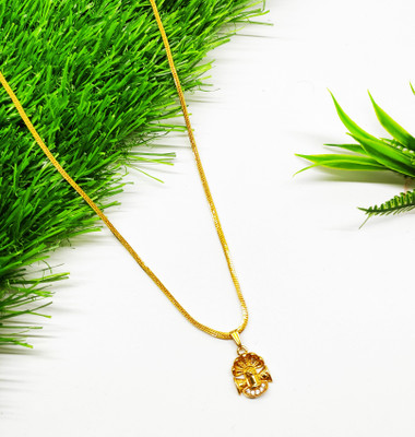 Minprice 1 Gram Gold Plated Thin Box Necklace Chain with Siva Damru Pendant Gold-plated Plated Brass Chain