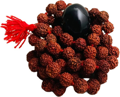 anilStore Natural Black Shalegram Stone, Orginal Stone with Panchmukhi Rudraksha Mala Beads Wood Chain