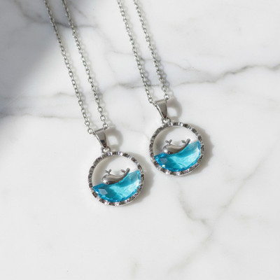 VR Divine Adorn Cute Blue Dolphin Necklace Set | 2 PCS Silver Chains for Women & Girls Diamond Silver Plated Stainless Steel Chain Set
