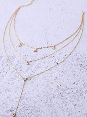 Dressberry Gold Crystal Multi-Layer Chain Pendant Necklace for Women Gold-plated Plated Alloy Necklace
