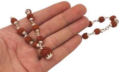 Bharat Collection Bhagwan Mahadev Locket Pendant With 5 Mukhi Rudraksha Mala, Boy's,Girls,Women's Beads Silver Plated Brass, Alloy Chain