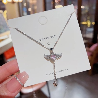 Fashion Frill Silver Chain Pendant For Girls Angle Heart Chain Necklace For Women Girls Cubic Zirconia Silver Plated Alloy Chain