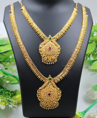 PBM CREATIONS Gold plated Covering Impon Necklace and Harram combo set Gold-plated Plated Copper Necklace Set